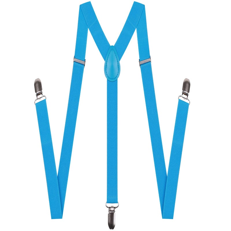GUCHOL Suspenders for Mens with Strong Metal Clips Adjustable Elastic Y Style Leather Heavy Pants Suspender for Wedding&Party (Sky Blue) - Image 2